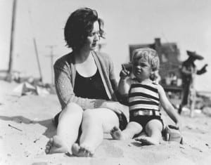 Norma on the beach as a toddler with her mother Gladys Baker. From mashable.com article, accessed via Twitter on Match 1, 2015. Source: http://mashable.com/2015/03/01/marilyn-monroe-child/?utm_cid=mash-com-Tw-main-link