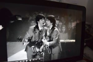 Image from Maysles 1960s documentary about the Beatles on their first visit to America. I borrowed the DVD from the Toronto Public Library and viewed it on a laptop.