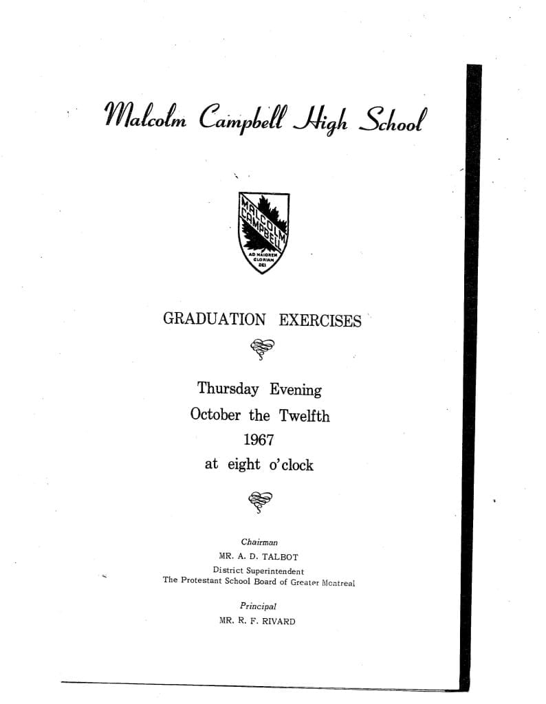 1967 Malcolm Campbell Graduation Program, Page 1