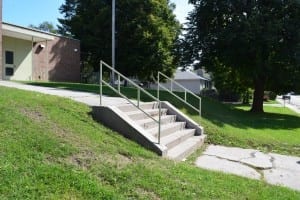 Railings, designed by Long Branch architect Elton, at steps at Parkview School. Jaan Pill photo