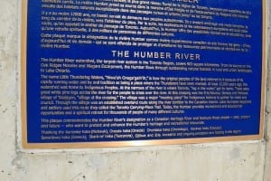 At the bridge that crosses the Humber River along Bloor St. West, you can see a plaque about the Humber River, a detail of which is included in the photo. The text is set in very wide columns, which makes for difficult reading. Nonetheless, the text is of interest and warrants a close read. You can read it if you click on the image, and click again. Jaan Pill photo