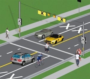 Drivers and cyclists must wait until pedestrians have completely crossed the road