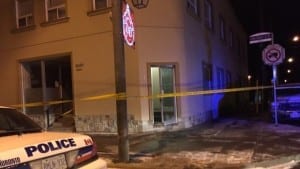 Image from Jan. 19, 2016 CBC article. Caption reads: Police have taped off the corner of Lakeshore Boulevard and 11th Street for the shooting investigation. (Linda Ward/CBC)