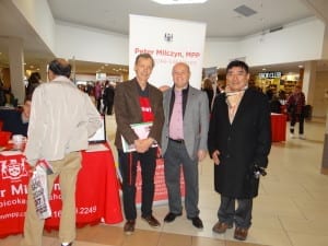 MPP Peter Milczyn, Etobicoke-Lakeshore, with local resident and volunteer Jaan Pill, and Kunga Tsering, Tibetan Canadian Cultural Centre, at the 11th Annual Government & Community Services Fair at Cloverdale Mall, February 20, 2016