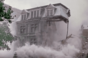 The voice over notes: "Sept. 8, 1973. The Van Horne Building, one of the great mansions, is bring torn down to make way for a nondescript office building.