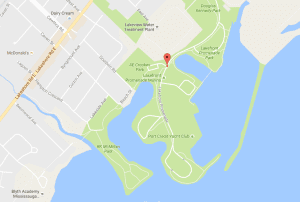 Closer view of  image from Google Maps; see link at this page to access map showing location of Lakeshore Promenade Marina.