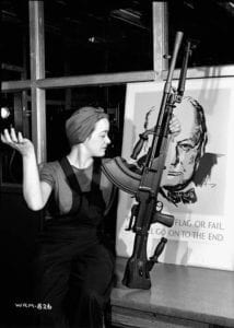 Archival image of Veronica Foster, an employee of the John Inglis Co. munitions plant in Toronto, who was known as "Ronnie the Bren Gun Girl." The image is from an Oct. 31, 2016 tweet from Canada's Military History @CanadasMilHist 