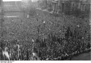 By way of an update to the post you are now reading, the image is from a tweet by Laura Schneider ‏@alauraschneider who notes: "History shows that protests alone are not enough. In 1932, 100,000 people in Berlin demonstrated against the Nazis. @Nein_zur_AFD." Laura Schneider is a "Journalist. Working in international media development at Deutsche Welle Akademie. Formerly Spiegel Online, UNESCO. PhD on global press freedom."