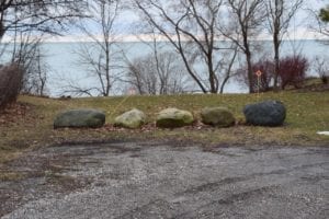 Large rocks positioned at terminus of Fortieth St. view corridor. Jaan Pill photo