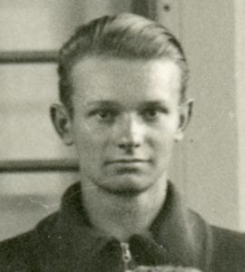 Kaljo Pill, at age about 21. Detail from 1936 group photo of athletes from Estonia, who attended the 1936 Berlin Olympics as student observers. Source: Kaljo Pill
