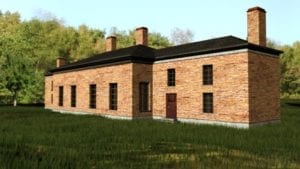The image is from the CBC Day Six article, for which a link is included at the post you are now reading. Caption: A computer-generated image shows what the two brick buildings of Upper Canada's first Parliament would have looked like in the early 1800s. (Robert Grillo/ASI)
