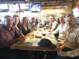 Left to right: Arun, Kim, Lisa, Danielle, Andrew, David, Jaan meeting on Aug. 14, 2017 at Scaddabush Italian Kitchen & Bar at Front and Simcoe in Toronto