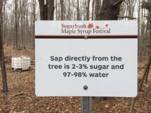 Many brief signs are posted throughout the area of the Sugarbush Maple Syrup Festival, offering bite-size nuggets of evidence-based information. Jaan Pill photo