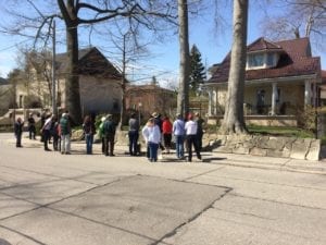 May 8, 2018 Long Branch Jane's Walk led by MPP Peter Milczyn stops to admire Cottage Era house at corner of Long Branch Ave. and Muskoka Ave. Jaan Pill photo