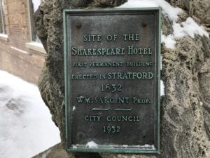 Plaque commemorating first permanent building in Stratford. Ontario. Jaan Pill photo