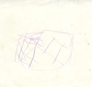 The drawing, from 2003, is by a three-year-old child. It's a drawing of a little horse, which she made for a friend of the same age.