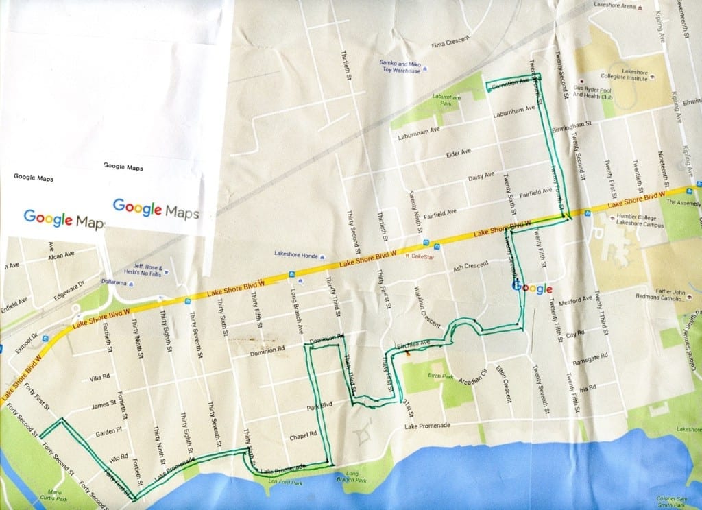 Long Branch Urban Design Guidelines Walk Route. The map is from Google Maps.